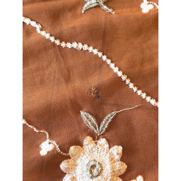 Orange Floral Embroidered Sheer Scarf Wrap Shawl - Picture 12 of 12